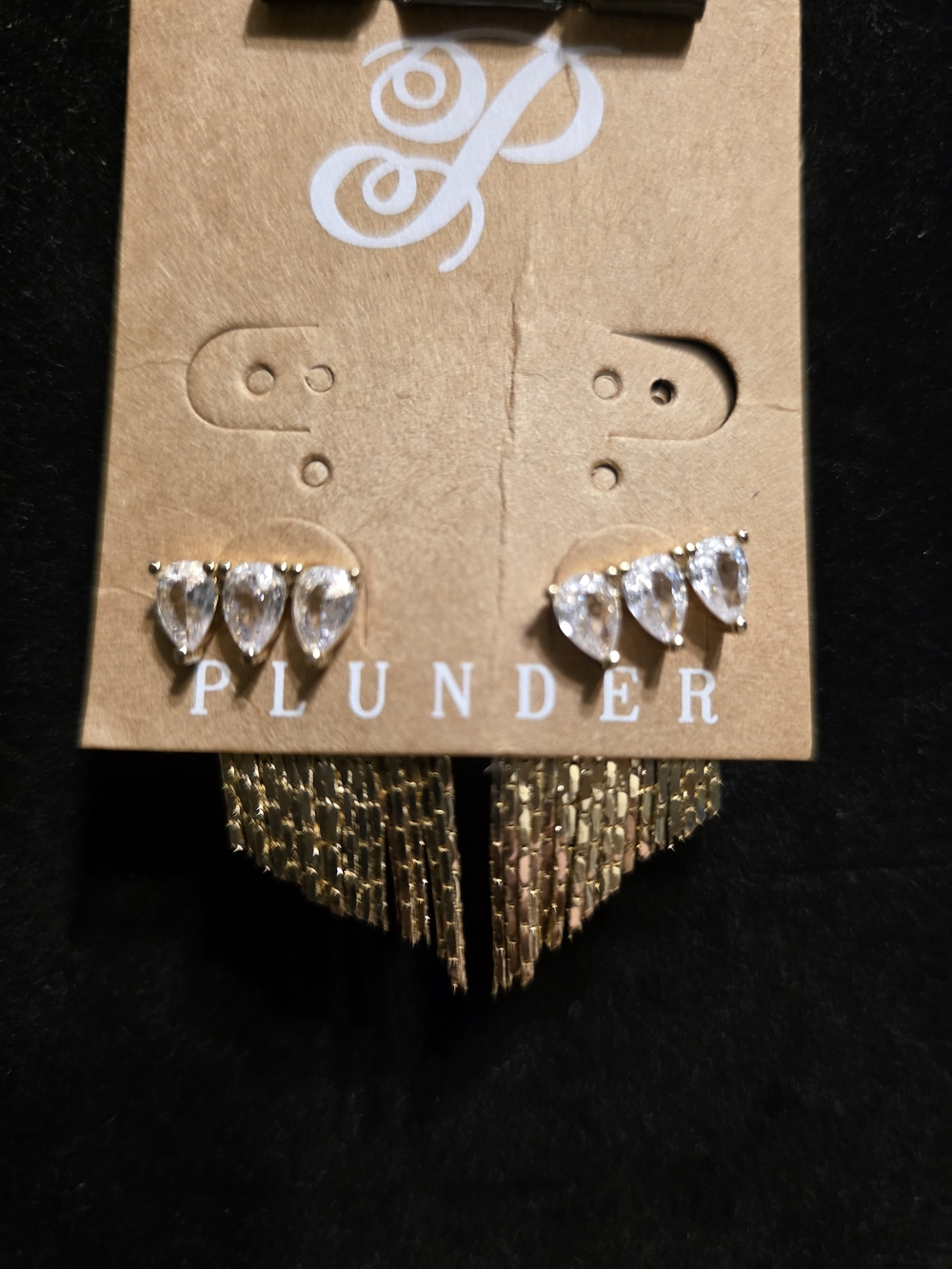 #256 Plunder Gold Earrings with Clear Teardrop Stones